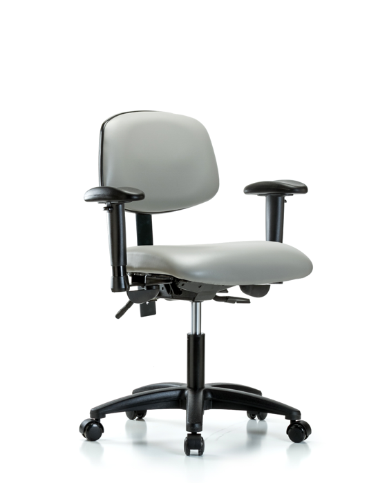Blue Ridge Ergonomics VDHCH-RG-T0-A1-RC-8567 Rutledge Vinyl Chair - Desk Height with Adjustable Arms & Casters in Dove Trailblazer™ Vinyl