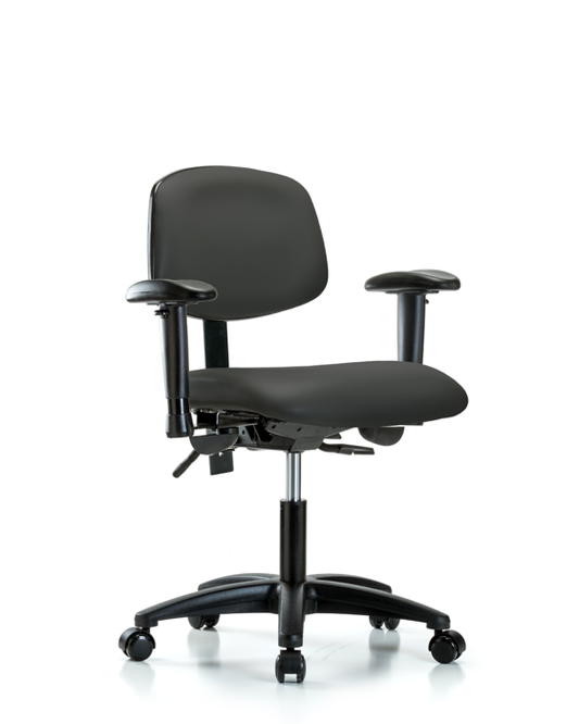 Blue Ridge Ergonomics VDHCH-RG-T0-A1-RC-8605 Rutledge Vinyl Chair - Desk Height with Adjustable Arms & Casters in Charcoal Trailblazer™ Vinyl