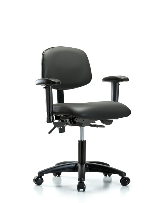 Blue Ridge Ergonomics VDHCH-RG-T0-A1-RC-8823 Rutledge Vinyl Chair - Desk Height with Adjustable Arms & Casters in Carbon Supernova™ Vinyl