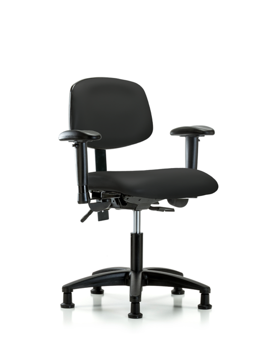 Blue Ridge Ergonomics VDHCH-RG-T0-A1-RG-8540 Rutledge Vinyl Chair - Desk Height with Adjustable Arms & Stationary Glides in Black Trailblazer™ Vinyl