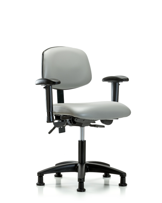 Blue Ridge Ergonomics VDHCH-RG-T0-A1-RG-8567 Rutledge Vinyl Chair - Desk Height with Adjustable Arms & Stationary Glides in Dove Trailblazer™ Vinyl