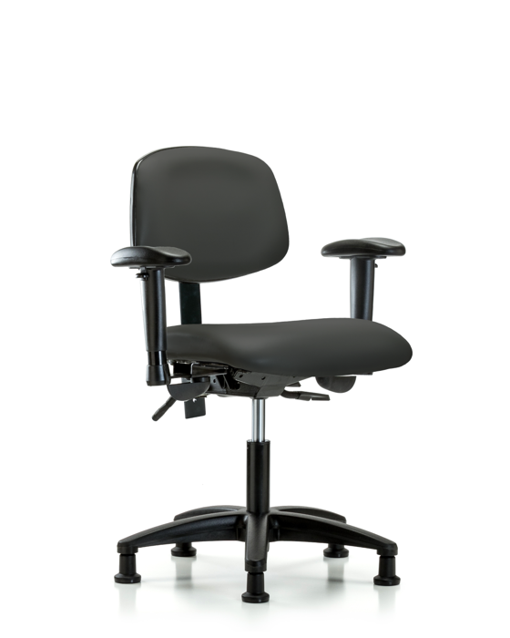 Blue Ridge Ergonomics VDHCH-RG-T0-A1-RG-8605 Rutledge Vinyl Chair - Desk Height with Adjustable Arms & Stationary Glides in Charcoal Trailblazer™ Vinyl