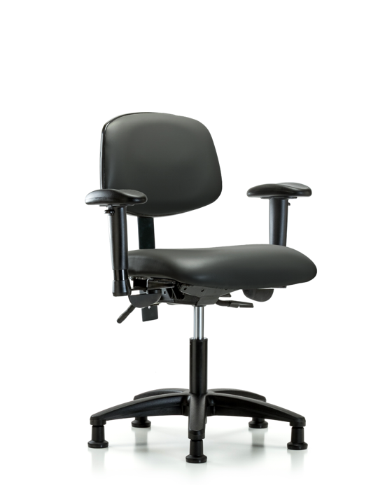 Blue Ridge Ergonomics VDHCH-RG-T0-A1-RG-8823 Rutledge Vinyl Chair - Desk Height with Adjustable Arms & Stationary Glides in Carbon Supernova™ Vinyl