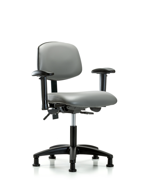 Blue Ridge Ergonomics VDHCH-RG-T0-A1-RG-8840 Rutledge Vinyl Chair - Desk Height with Adjustable Arms & Stationary Glides in Sterling Supernova™ Vinyl