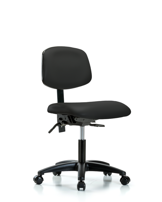 Blue Ridge Ergonomics VDHCH-RG-T1-A0-RC-8540 Rutledge Vinyl Chair - Desk Height with Seat Tilt & Casters in Black Trailblazer™ Vinyl