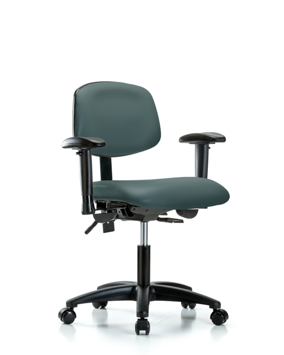 Blue Ridge Ergonomics VDHCH-RG-T1-A1-RC-8546 Rutledge Vinyl Chair - Desk Height with Seat Tilt, Adjustable Arms, & Casters in Colonial Blue Trailblazer™ Vinyl