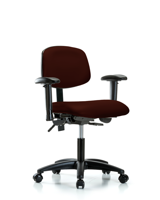 Blue Ridge Ergonomics VDHCH-RG-T1-A1-RC-8569 Rutledge Vinyl Chair - Desk Height with Seat Tilt, Adjustable Arms, & Casters in Burgundy Trailblazer™ Vinyl