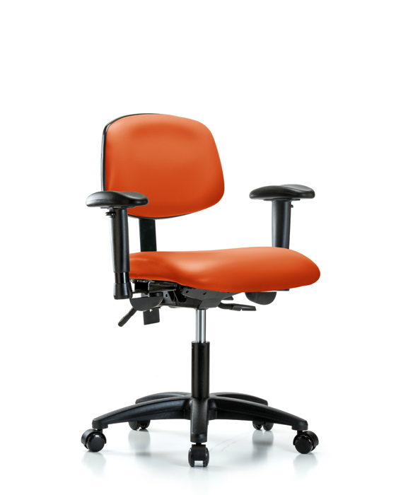 Blue Ridge Ergonomics VDHCH-RG-T1-A1-RC-8613 Rutledge Vinyl Chair - Desk Height with Seat Tilt, Adjustable Arms, & Casters in Orange Kist Trailblazer™ Vinyl
