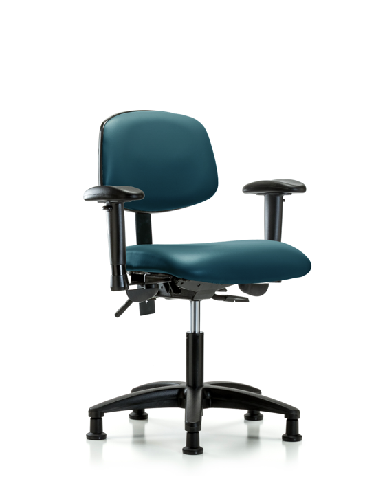 Blue Ridge Ergonomics VDHCH-RG-T1-A1-RG-8801 Rutledge Vinyl Chair - Desk Height with Seat Tilt, Adjustable Arms, & Stationary Glides in Marine Blue Supernova™ Vinyl