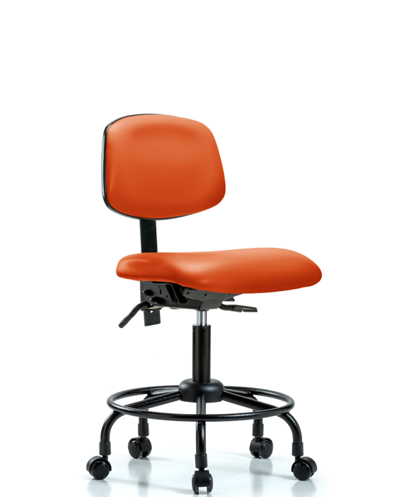 Blue Ridge Ergonomics VDHCH-RT-T0-A0-RC-8613 Rutledge Vinyl Chair - Desk Height with Round Tube Base & Casters in Orange Kist Trailblazer™ Vinyl