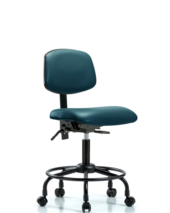 Blue Ridge Ergonomics VDHCH-RT-T0-A0-RC-8801 Rutledge Vinyl Chair - Desk Height with Round Tube Base & Casters in Marine Blue Supernova™ Vinyl