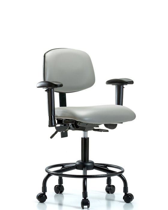 Blue Ridge Ergonomics VDHCH-RT-T0-A1-RC-8567 Rutledge Vinyl Chair - Desk Height with Round Tube Base, Adjustable Arms, & Casters in Dove Trailblazer™ Vinyl