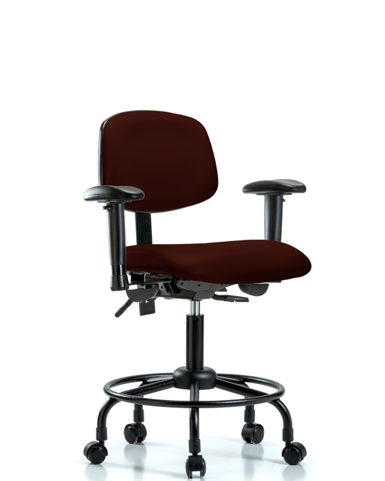 Blue Ridge Ergonomics VDHCH-RT-T0-A1-RC-8569 Rutledge Vinyl Chair - Desk Height with Round Tube Base, Adjustable Arms, & Casters in Burgundy Trailblazer™ Vinyl
