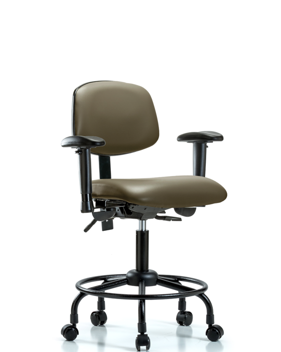 Blue Ridge Ergonomics VDHCH-RT-T0-A1-RC-8809 Rutledge Vinyl Chair - Desk Height with Round Tube Base, Adjustable Arms, & Casters in Taupe Supernova™ Vinyl