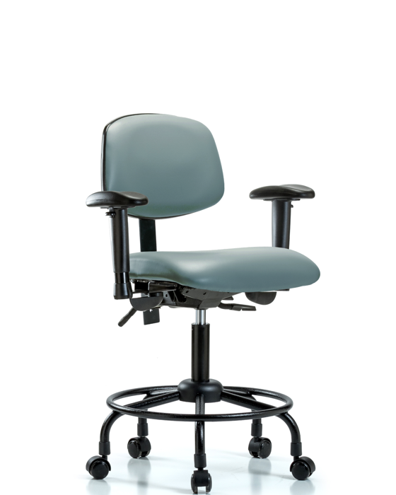 Blue Ridge Ergonomics VDHCH-RT-T0-A1-RC-8822 Rutledge Vinyl Chair - Desk Height with Round Tube Base, Adjustable Arms, & Casters in Storm Supernova™ Vinyl