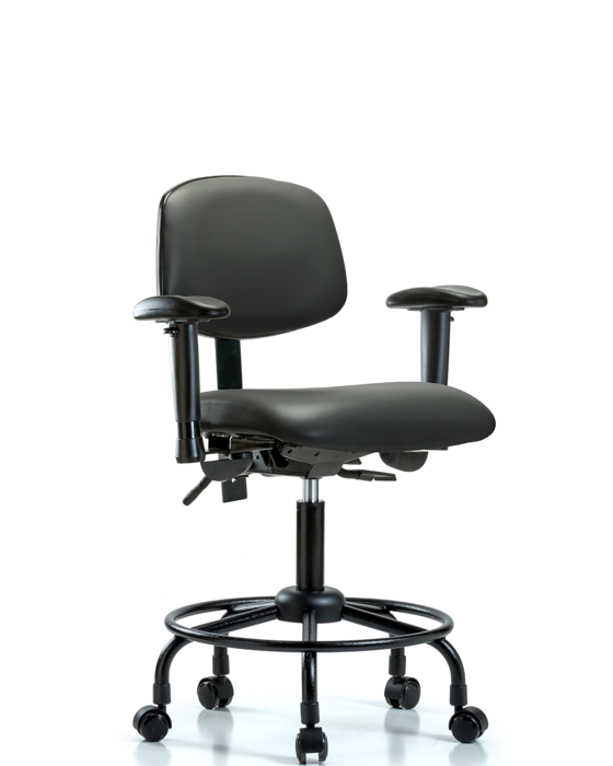 Blue Ridge Ergonomics VDHCH-RT-T0-A1-RC-8823 Rutledge Vinyl Chair - Desk Height with Round Tube Base, Adjustable Arms, & Casters in Carbon Supernova™ Vinyl