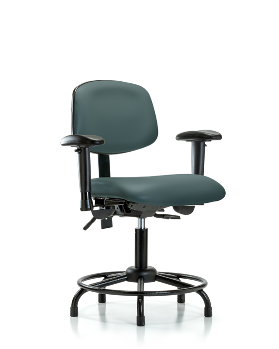 Blue Ridge Ergonomics VDHCH-RT-T0-A1-RG-8546 Rutledge Vinyl Chair - Desk Height with Round Tube Base, Adjustable Arms, & Stationary Glides in Colonial Blue Trailblazer™ Vinyl