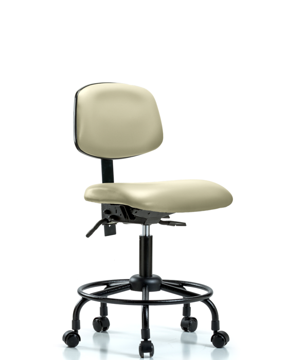 Blue Ridge Ergonomics VDHCH-RT-T1-A0-RC-8501 Rutledge Vinyl Chair - Desk Height with Round Tube Base, Seat Tilt, & Casters in Adobe White Trailblazer™ Vinyl