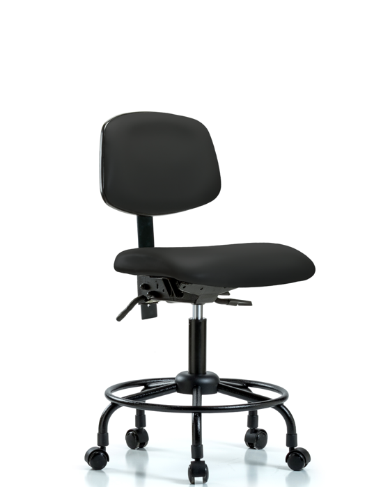 Blue Ridge Ergonomics VDHCH-RT-T1-A0-RC-8540 Rutledge Vinyl Chair - Desk Height with Round Tube Base, Seat Tilt, & Casters in Black Trailblazer™ Vinyl
