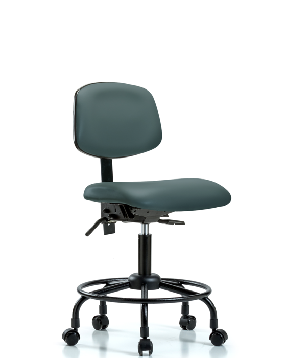 Blue Ridge Ergonomics VDHCH-RT-T1-A0-RC-8546 Rutledge Vinyl Chair - Desk Height with Round Tube Base, Seat Tilt, & Casters in Colonial Blue Trailblazer™ Vinyl