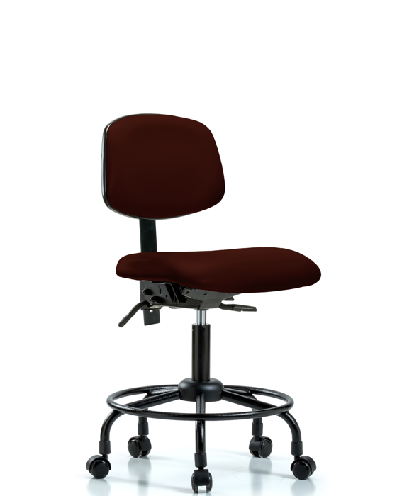 Blue Ridge Ergonomics VDHCH-RT-T1-A0-RC-8569 Rutledge Vinyl Chair - Desk Height with Round Tube Base, Seat Tilt, & Casters in Burgundy Trailblazer™ Vinyl