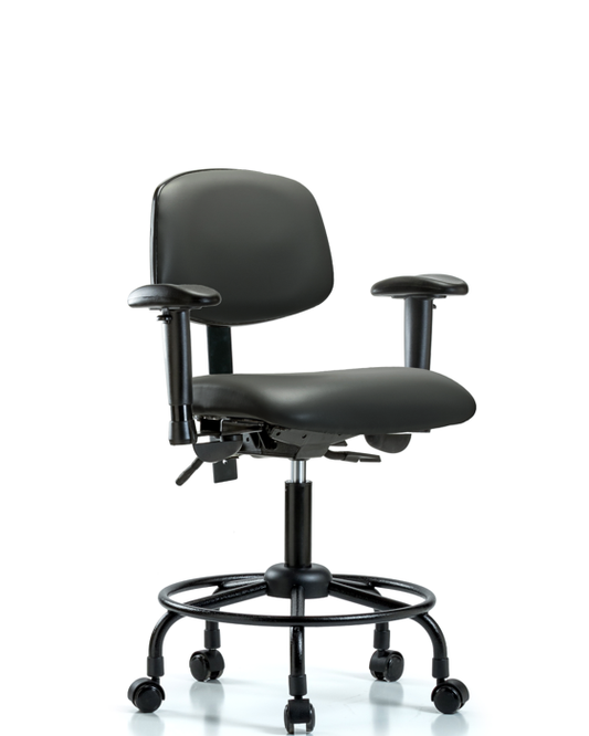 Blue Ridge Ergonomics VDHCH-RT-T1-A1-RC-8823 Rutledge Vinyl Chair - Desk Height with Round Tube Base, Seat Tilt, Adjustable Arms, & Casters in Carbon Supernova™ Vinyl