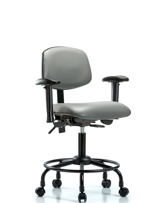 Blue Ridge Ergonomics VDHCH-RT-T1-A1-RC-8840 Rutledge Vinyl Chair - Desk Height with Round Tube Base, Seat Tilt, Adjustable Arms, & Casters in Sterling Supernova™ Vinyl
