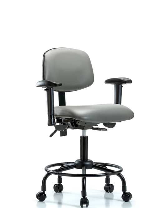 Blue Ridge Ergonomics VDHCH-RT-T1-A1-RC-8840 Rutledge Vinyl Chair - Desk Height with Round Tube Base, Seat Tilt, Adjustable Arms, & Casters in Sterling Supernova™ Vinyl