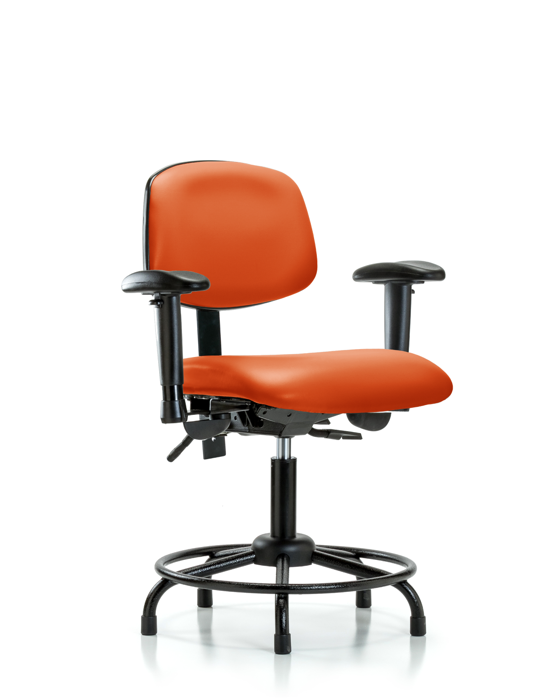 Blue Ridge Ergonomics VDHCH-RT-T1-A1-RG-8613 Rutledge Vinyl Chair - Desk Height with Round Tube Base, Seat Tilt, Adjustable Arms, & Stationary Glides in Orange Kist Trailblazer™ Vinyl