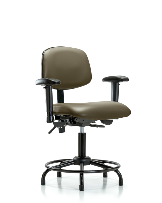 Blue Ridge Ergonomics VDHCH-RT-T1-A1-RG-8809 Rutledge Vinyl Chair - Desk Height with Round Tube Base, Seat Tilt, Adjustable Arms, & Stationary Glides in Taupe Supernova™ Vinyl