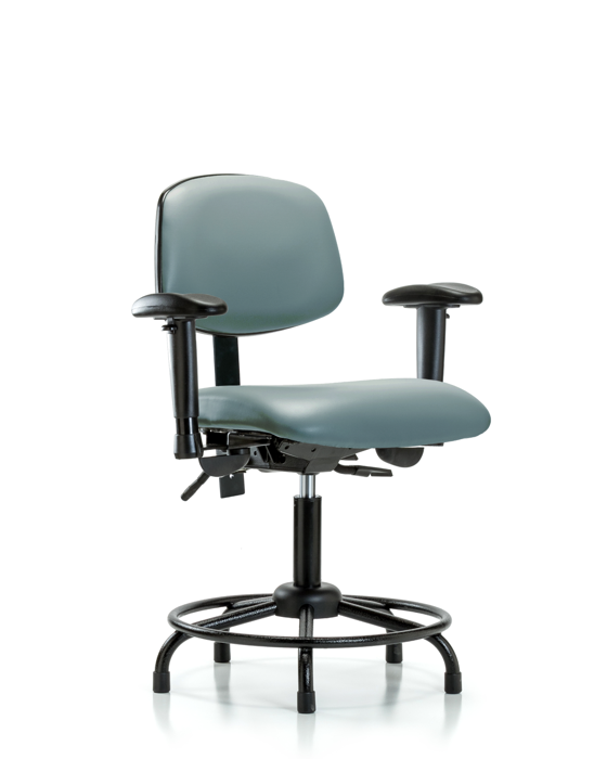 Blue Ridge Ergonomics VDHCH-RT-T1-A1-RG-8822 Rutledge Vinyl Chair - Desk Height with Round Tube Base, Seat Tilt, Adjustable Arms, & Stationary Glides in Storm Supernova™ Vinyl