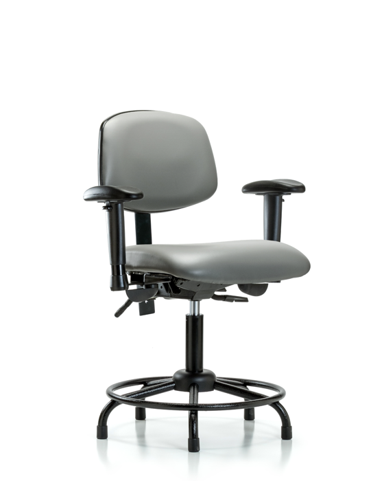 Blue Ridge Ergonomics VDHCH-RT-T1-A1-RG-8840 Rutledge Vinyl Chair - Desk Height with Round Tube Base, Seat Tilt, Adjustable Arms, & Stationary Glides in Sterling Supernova™ Vinyl