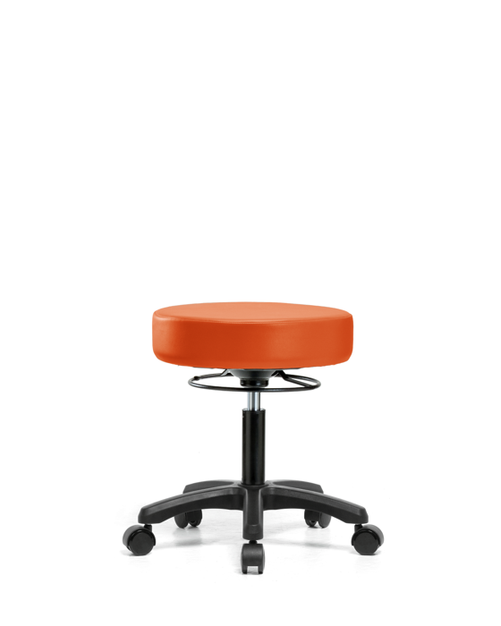 Blue Ridge Ergonomics VDHMS-RG-RC-8613 Vinyl Mini-Stool - Desk Height with Casters in Orange Kist Trailblazer™ Vinyl