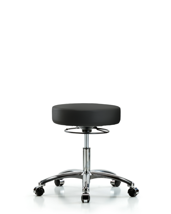 Blue Ridge Ergonomics VDHSO-CR-CC-8540 Rutledge Vinyl Stool without Back Chrome - Desk Height with Casters in Black Trailblazer™ Vinyl