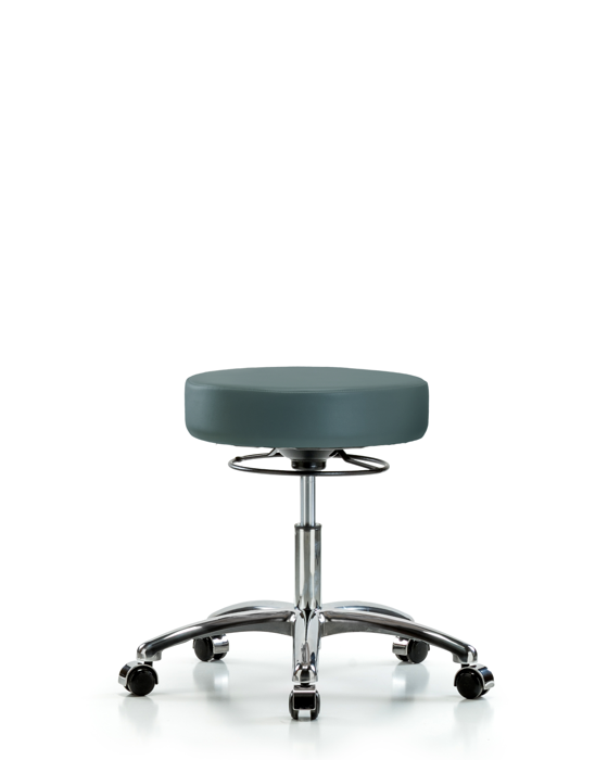 Blue Ridge Ergonomics VDHSO-CR-CC-8546 Rutledge Vinyl Stool without Back Chrome - Desk Height with Casters in Colonial Blue Trailblazer™ Vinyl