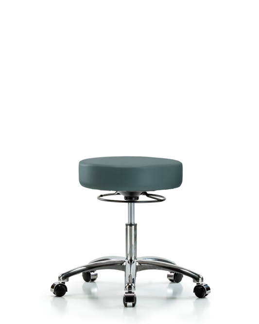 Blue Ridge Ergonomics VDHSO-CR-CC-8546 Rutledge Vinyl Stool without Back Chrome - Desk Height with Casters in Colonial Blue Trailblazer™ Vinyl