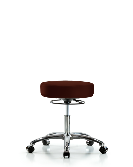 Blue Ridge Ergonomics VDHSO-CR-CC-8569 Rutledge Vinyl Stool without Back Chrome - Desk Height with Casters in Burgundy Trailblazer™ Vinyl