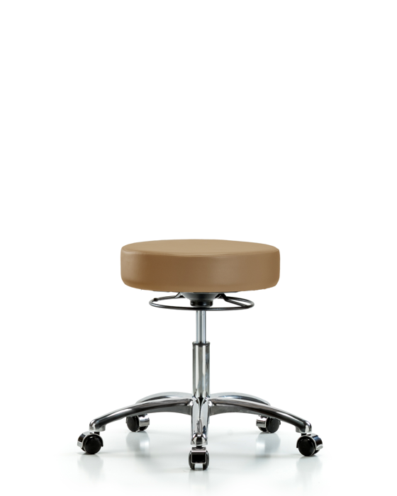 Blue Ridge Ergonomics VDHSO-CR-CC-8584 Rutledge Vinyl Stool without Back Chrome - Desk Height with Casters in Taupe Trailblazer™ Vinyl