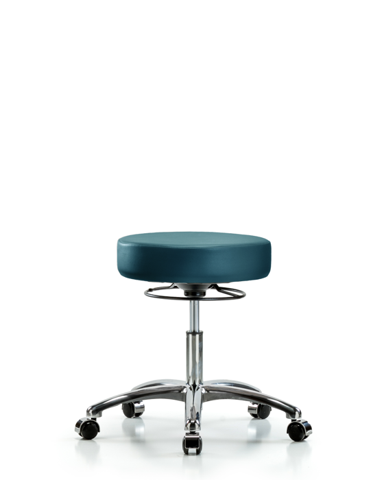 Blue Ridge Ergonomics VDHSO-CR-CC-8801 Rutledge Vinyl Stool without Back Chrome - Desk Height with Casters in Marine Blue Supernova™ Vinyl