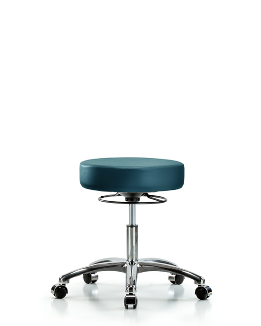 Blue Ridge Ergonomics VDHSO-CR-CC-8801 Rutledge Vinyl Stool without Back Chrome - Desk Height with Casters in Marine Blue Supernova™ Vinyl