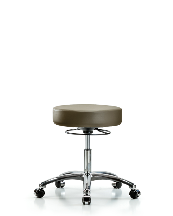 Blue Ridge Ergonomics VDHSO-CR-CC-8809 Rutledge Vinyl Stool without Back Chrome - Desk Height with Casters in Taupe Supernova™ Vinyl