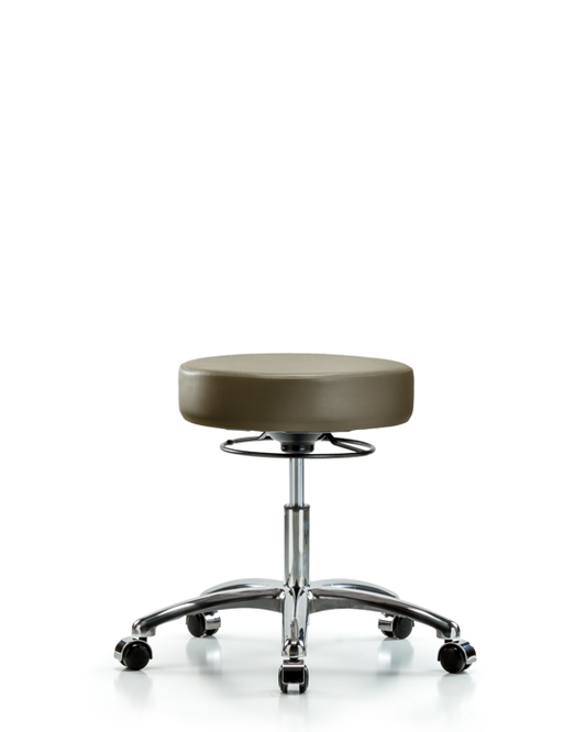 Blue Ridge Ergonomics VDHSO-CR-CC-8809 Rutledge Vinyl Stool without Back Chrome - Desk Height with Casters in Taupe Supernova™ Vinyl