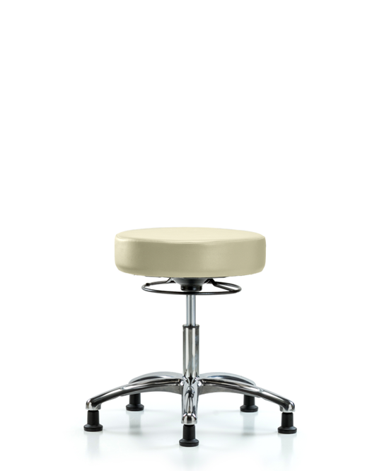Blue Ridge Ergonomics VDHSO-CR-RG-8501 Rutledge Vinyl Stool without Back Chrome - Desk Height with Stationary Glides in Adobe White Trailblazer™ Vinyl