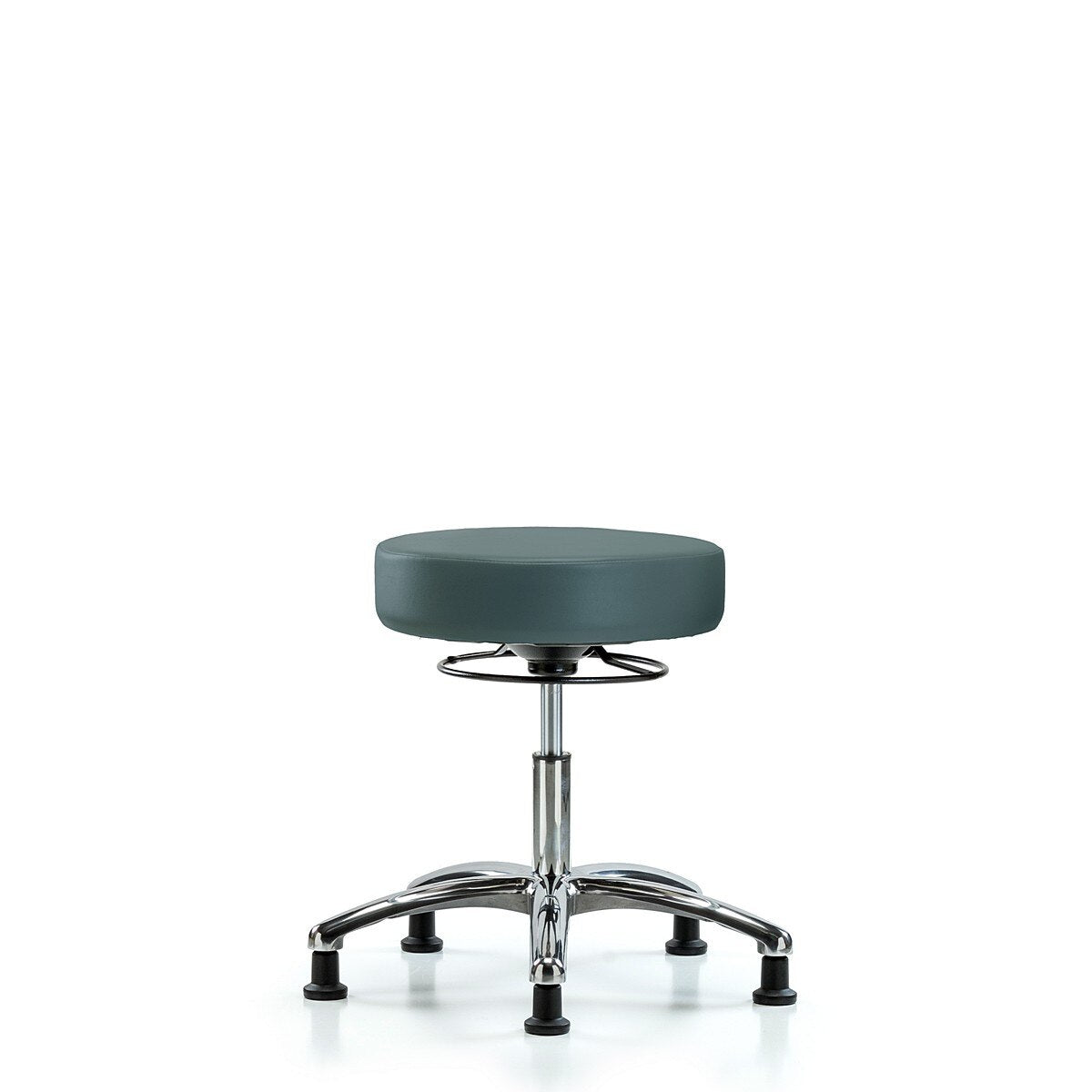 Blue Ridge Ergonomics VDHSO-CR-RG-8546 Rutledge Vinyl Stool without Back Chrome - Desk Height with Stationary Glides in Colonial Blue Trailblazer™ Vinyl