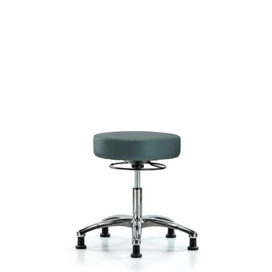 Blue Ridge Ergonomics VDHSO-CR-RG-8546 Rutledge Vinyl Stool without Back Chrome - Desk Height with Stationary Glides in Colonial Blue Trailblazer™ Vinyl