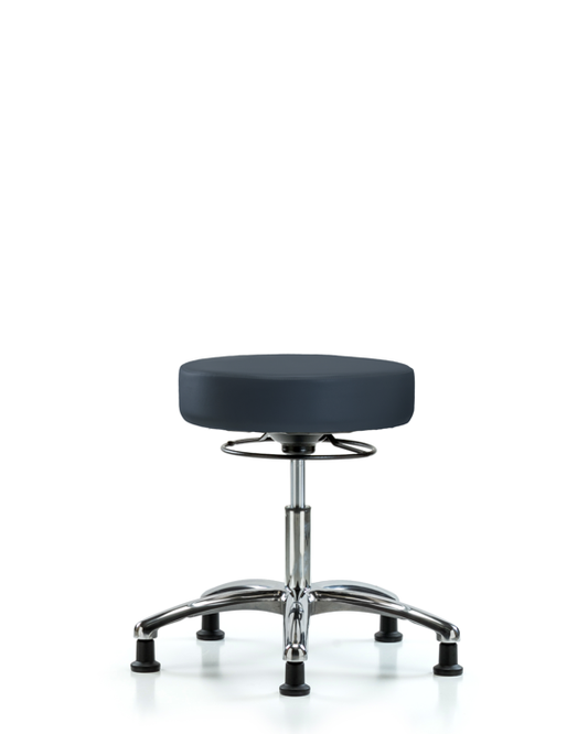 Blue Ridge Ergonomics VDHSO-CR-RG-8582 Rutledge Vinyl Stool without Back Chrome - Desk Height with Stationary Glides in Imperial Blue Trailblazer™ Vinyl