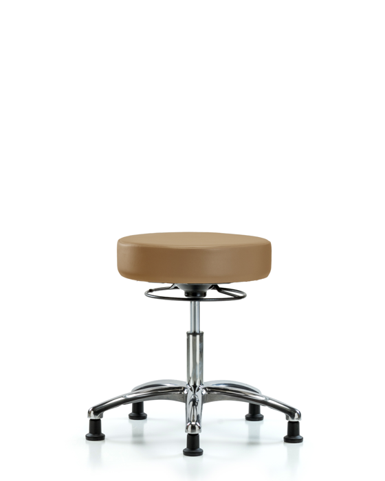 Blue Ridge Ergonomics VDHSO-CR-RG-8584 Rutledge Vinyl Stool without Back Chrome - Desk Height with Stationary Glides in Taupe Trailblazer™ Vinyl