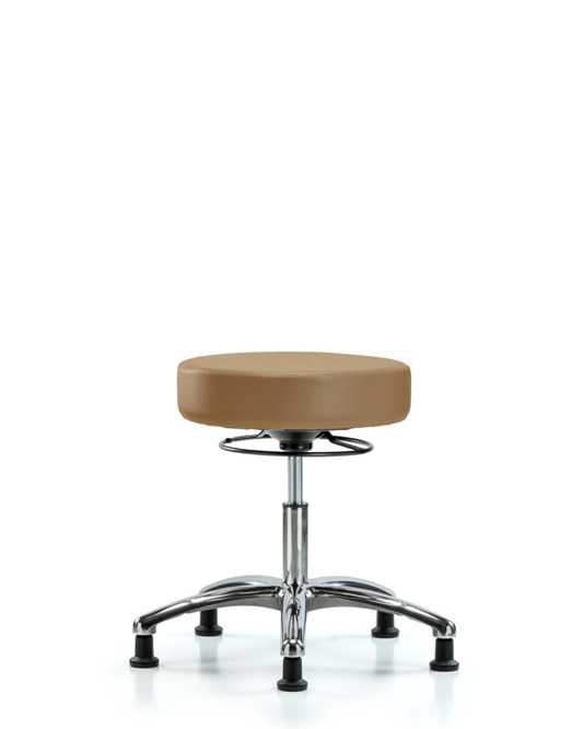 Blue Ridge Ergonomics VDHSO-CR-RG-8584 Rutledge Vinyl Stool without Back Chrome - Desk Height with Stationary Glides in Taupe Trailblazer™ Vinyl
