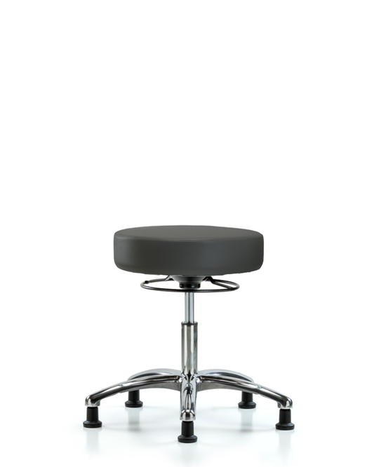 Blue Ridge Ergonomics VDHSO-CR-RG-8605 Rutledge Vinyl Stool without Back Chrome - Desk Height with Stationary Glides in Charcoal Trailblazer™ Vinyl