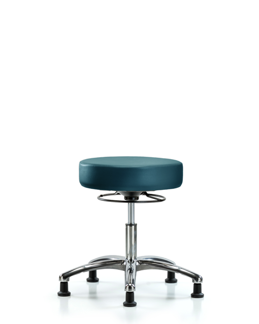 Blue Ridge Ergonomics VDHSO-CR-RG-8801 Rutledge Vinyl Stool without Back Chrome - Desk Height with Stationary Glides in Marine Blue Supernova™ Vinyl